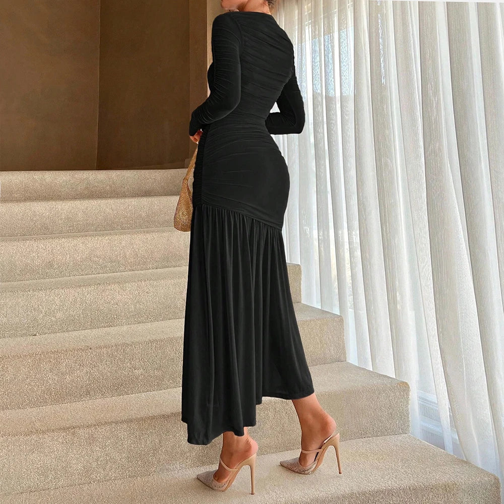 שמלת מקסי שיפון בעיצוב כיווצים - Esperanza