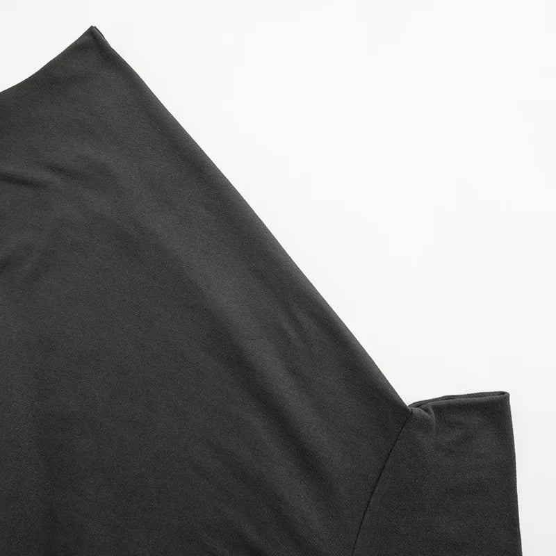 שמלת מיני כיווצים שרוול ארוך צוואר אסימטרי - לונר