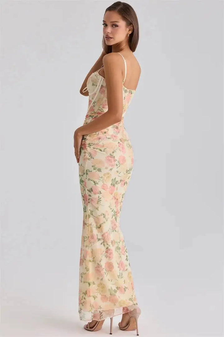 Floral chiffon maxi dress with a corset design - Liana