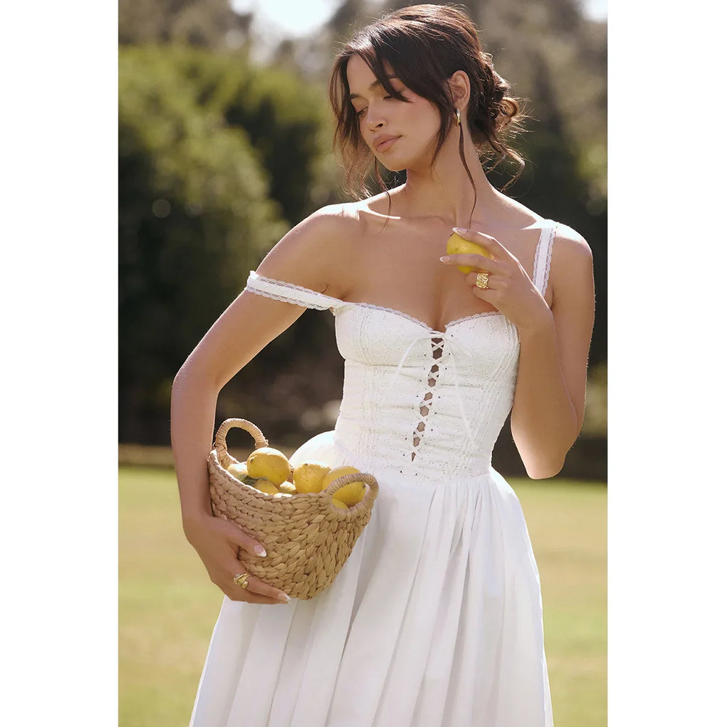 שמלת מידי סטייל כפרי בגזרת A בעיצוב קשירה - SUNRISE