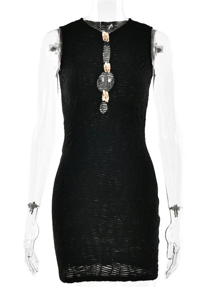 שמלת מיני רשת סרוגה בעיטור אבזמים - ריצ'י