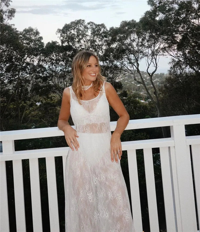 שמלת מקסי חוף תחרה שקופה - Sasha