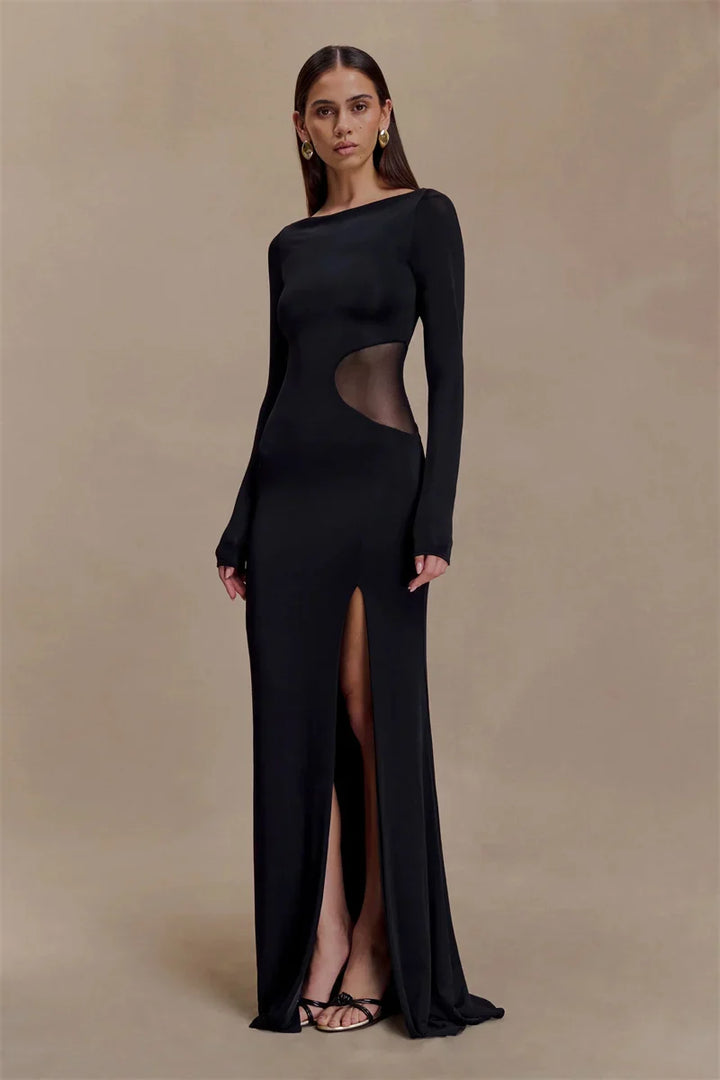 Maxi dress with slit and mesh design - ALONA