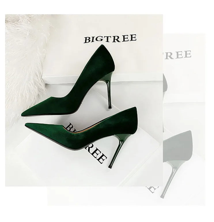 Pointed velvet fabric high heel shoes - Lunar