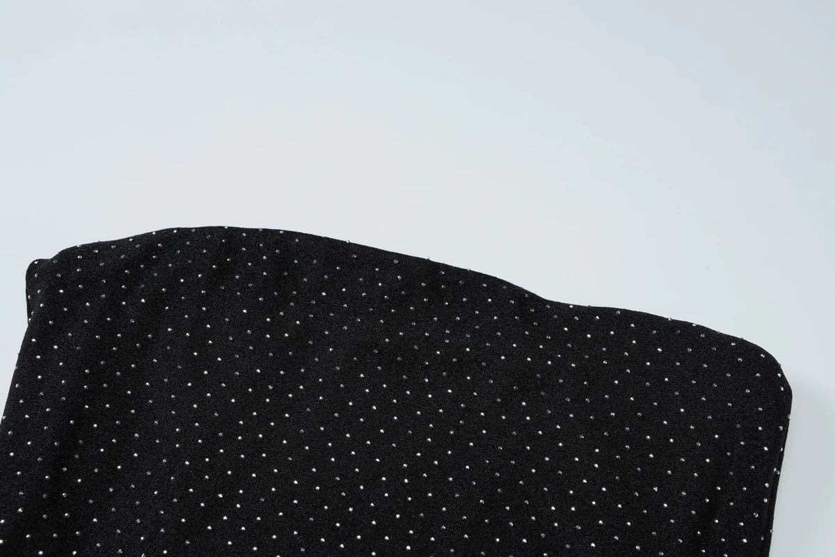 שמלת מקסי סטרפלס נצנצים בעיטור זרקונים מנצנצים - HOLLY