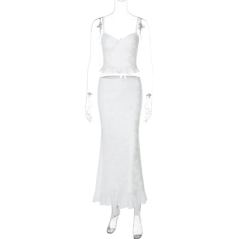 סט תחרה שני חלקים טופ גופיה וחצאית מקסי - מישל