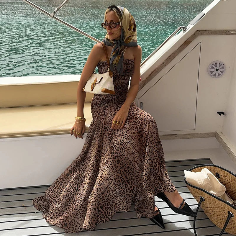 שמלת מקסי סטרפלס מנומרת - פרידה