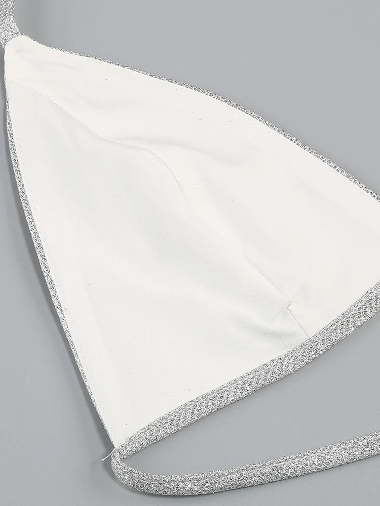 חליפת 3 חלקים גליטר מנצנצת חזייה בלייזר ומכנסיים פדלפון גזרה גבוהה - גלורי