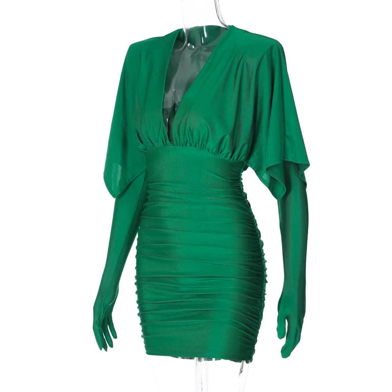 שמלת מיני כיווצים בד מבריק - קרול