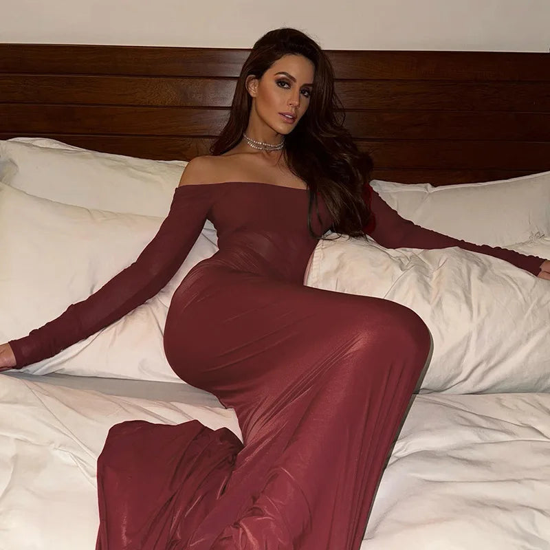 שמלת מקסי בעיצוב כיווצים ורשת - לאורן