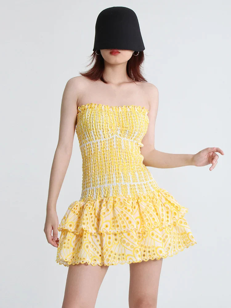 שמלת מיני סטרפלס כיווצים מלמלה - דיאן