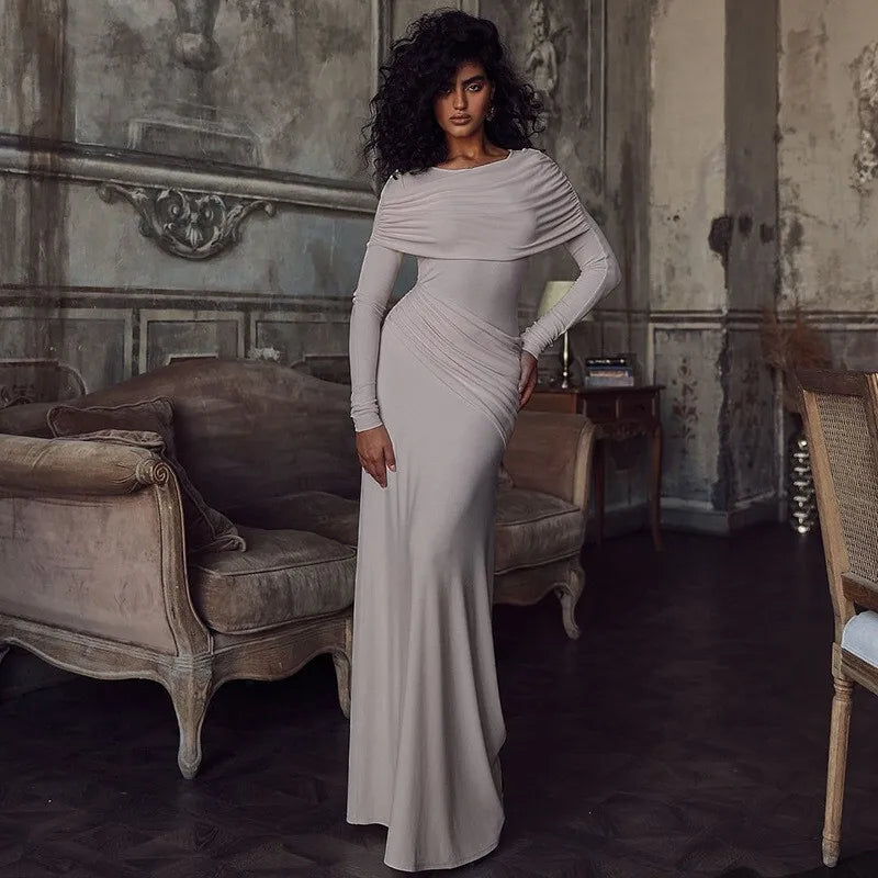 שמלת מקסי צנועה בעיצוב כיווצים - שריי