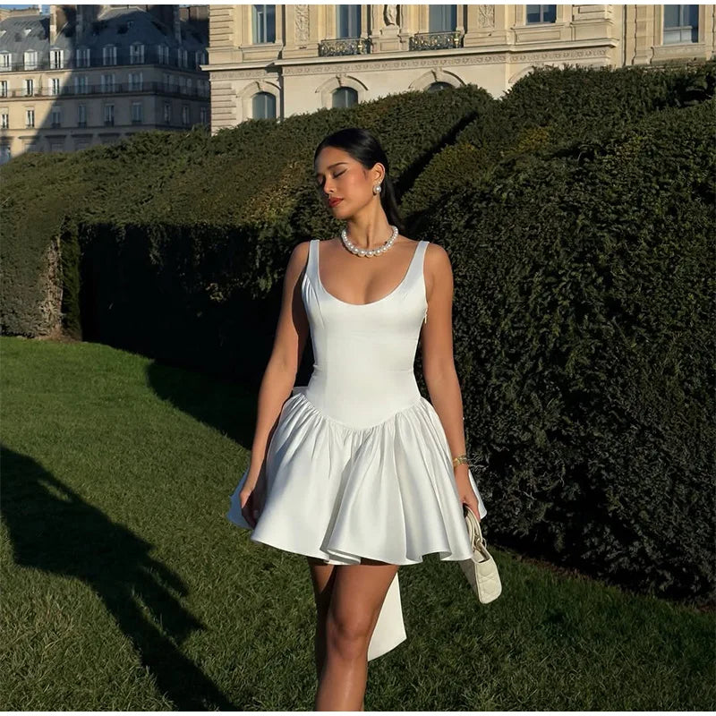 שמלת מיני סאטן גב פתוח בעיטור פפיון  - Reese