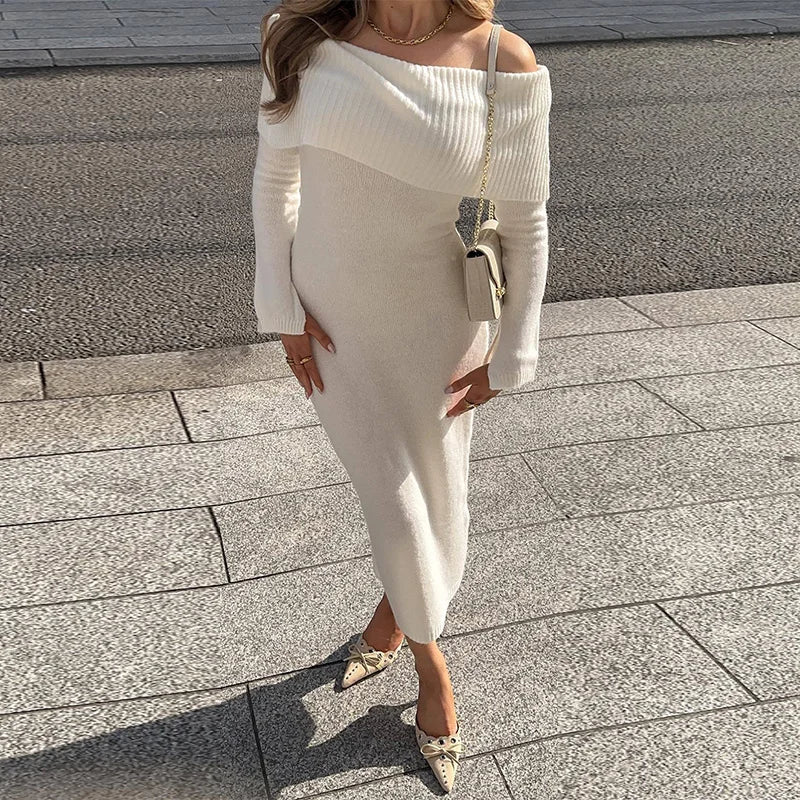 שמלת מידי סרוגה כתפיים חשופות - לירי