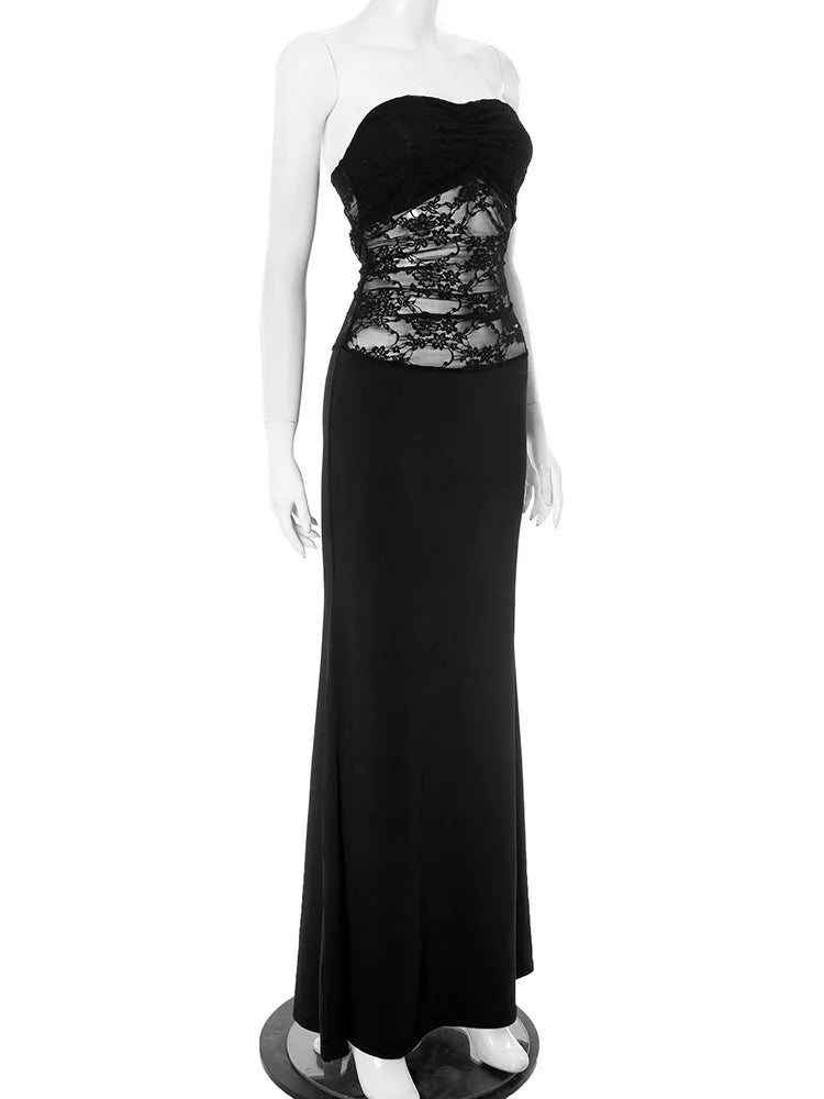 שמלת מקסי סטרפלס בעיטור תחרה - אל יה