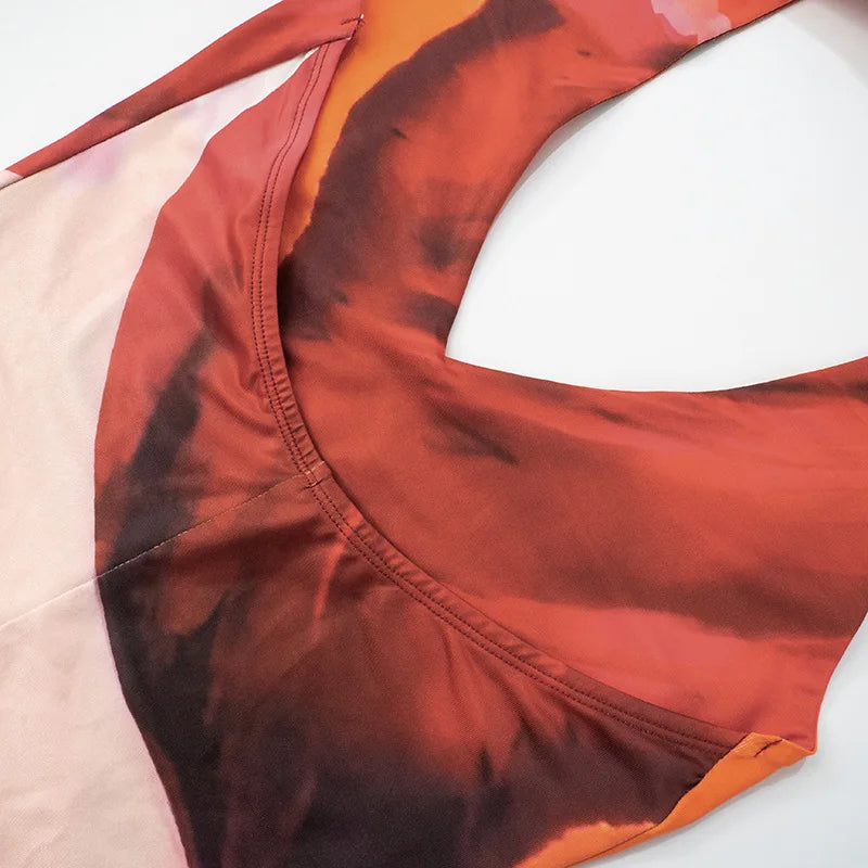 שמלת מקסי בהדפס צבעוני קשירה בצוואר גב פתוח - חוליה