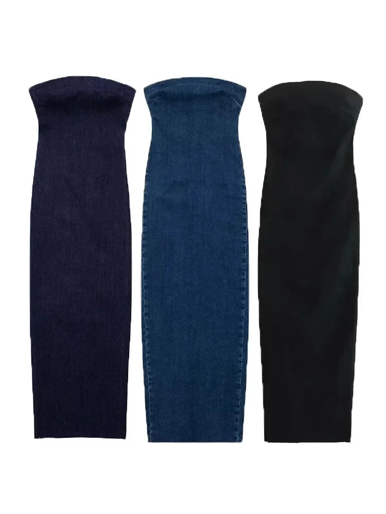 שמלת מידי סטרפלס ג'ינס צמודה - ריצ'י