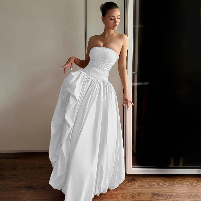 שמלת מקסי סטרפלס בלון בעיצוב שסע - אוקיאנה