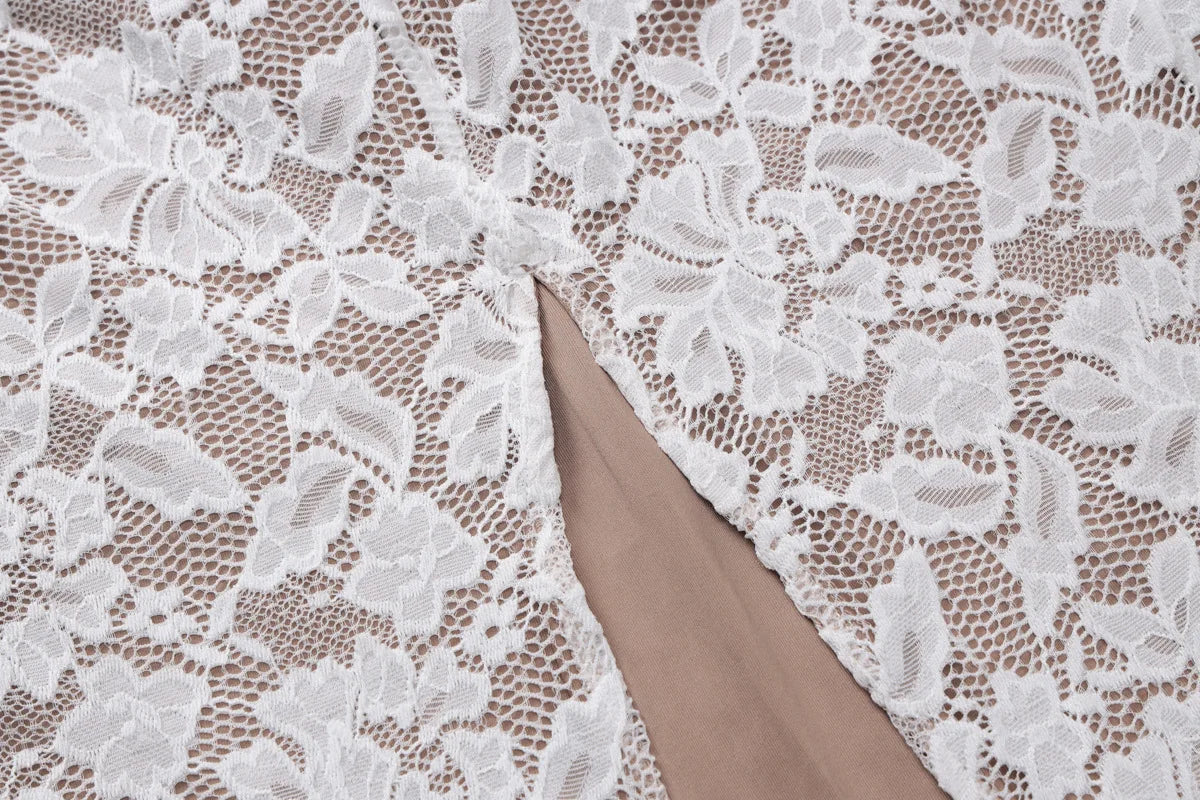 שמלת מקסי תחרה בעיטור רקמת פרחים - אמאדה