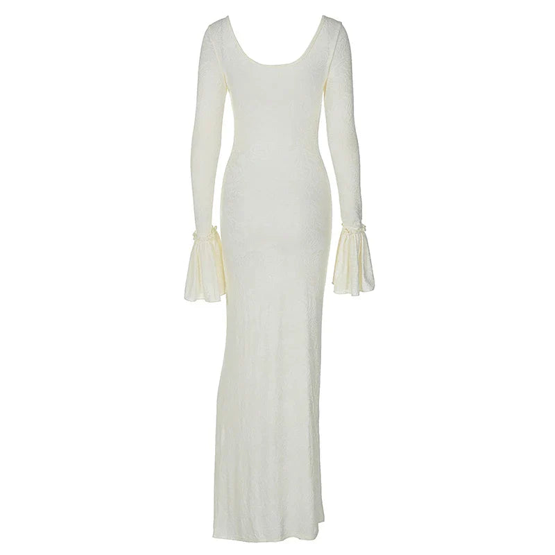 שמלת מקסי בעיטור רקמת פרחים שרוולי פעמון - הלן