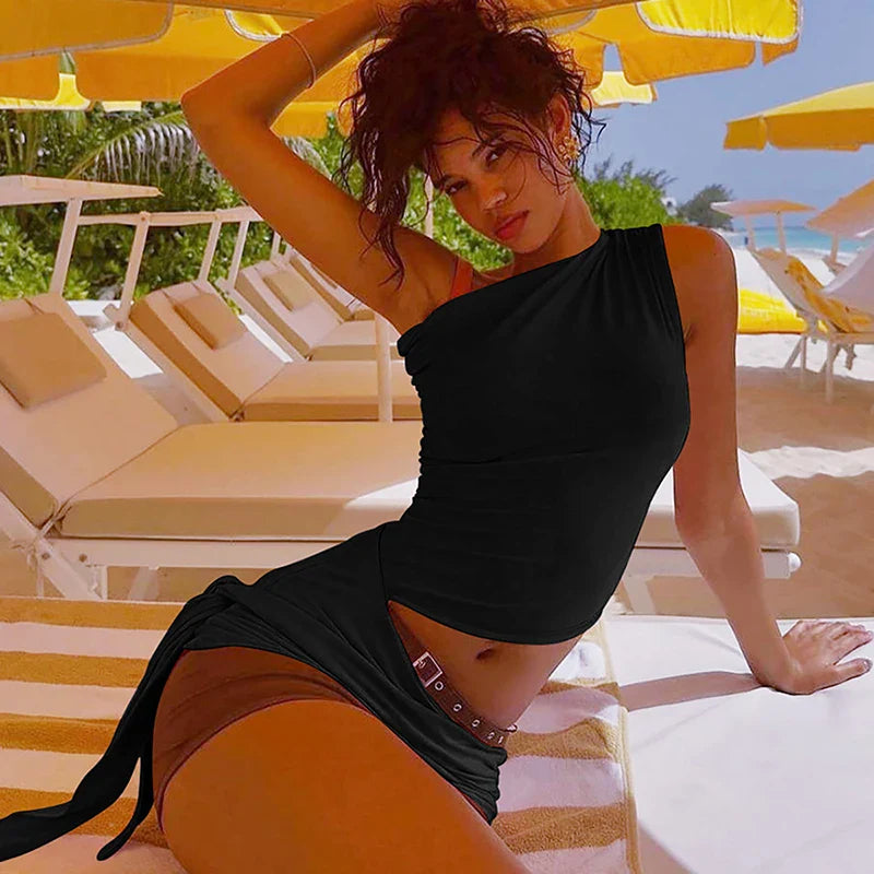 טופ גופיה בעיצוב אסימטרי בעיטור קשירה - ניקס