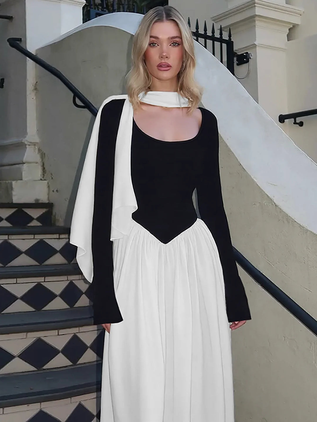 Maxi Dress with Scarf Decoration - NESSIA