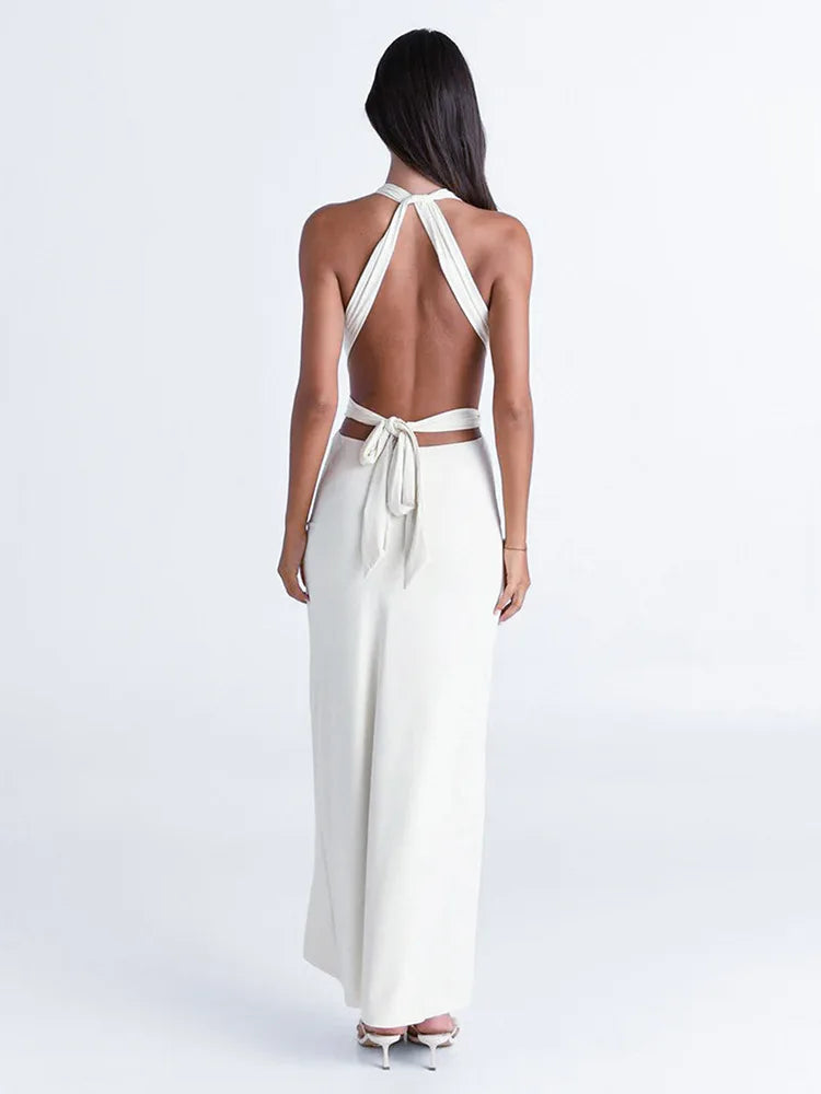 שמלת מקסי בוהו בעיצוב קשירות בעיטור אבזמי זהב - מיכאלה