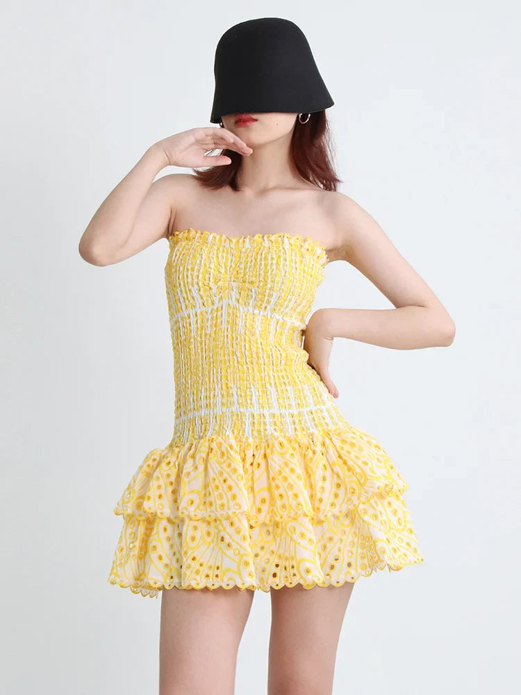 שמלת מיני סטרפלס כיווצים מלמלה - דיאן