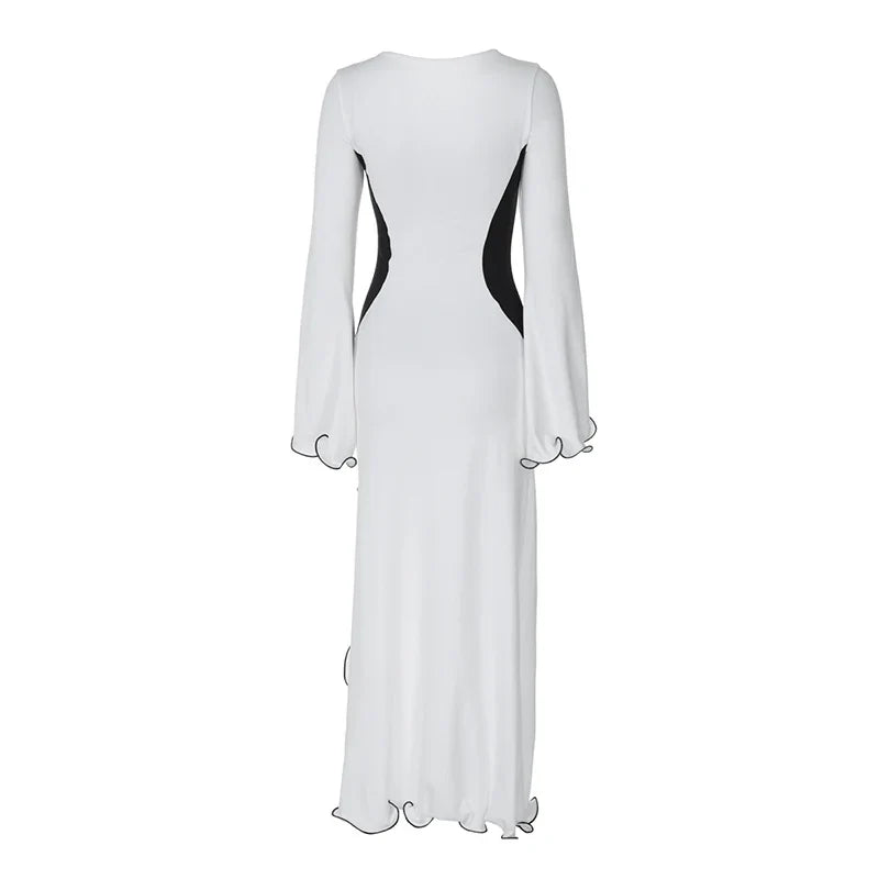 שמלת מקסי מלמלה בעיצוב שסע שרוולי פעמון - ג'ורג'יה