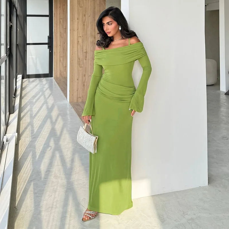 שמלת מקסי כתפיים חשופות בעיצוב כתפיות - גאלה