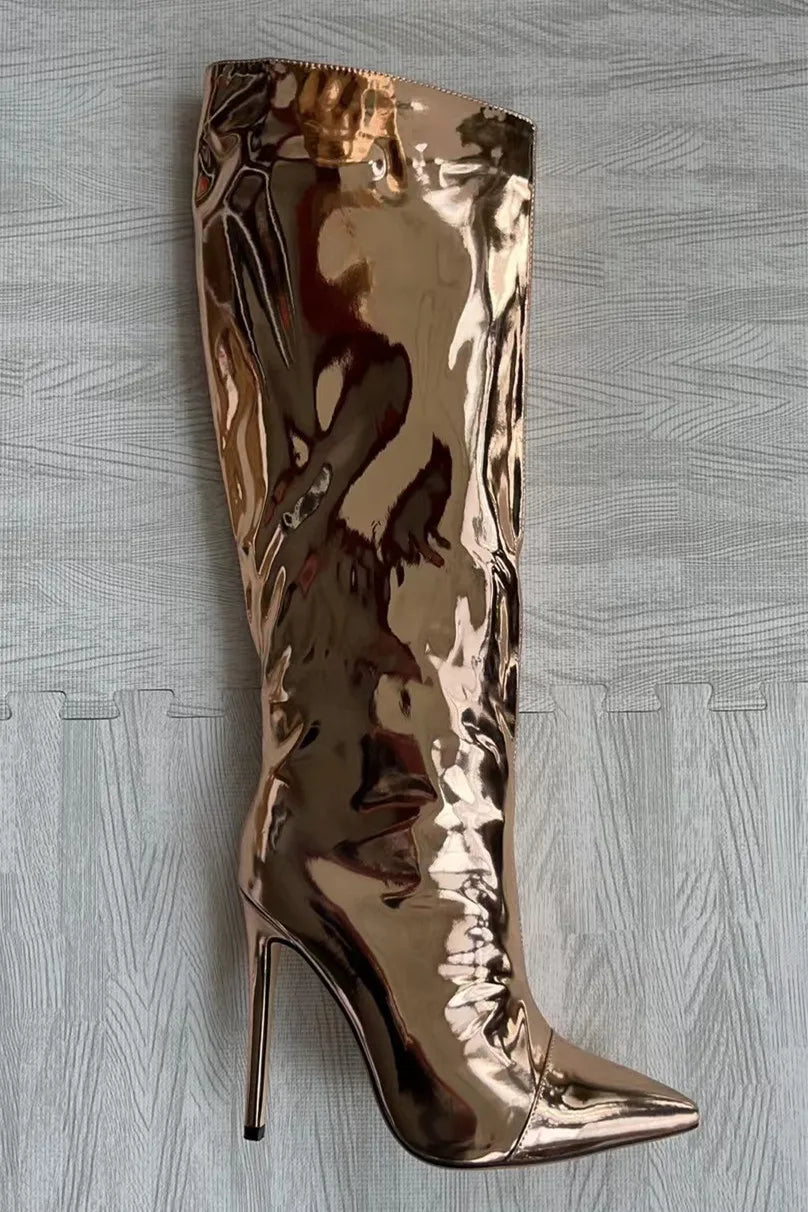 High-heeled pointed-toe boots in shiny leather design - Sloane