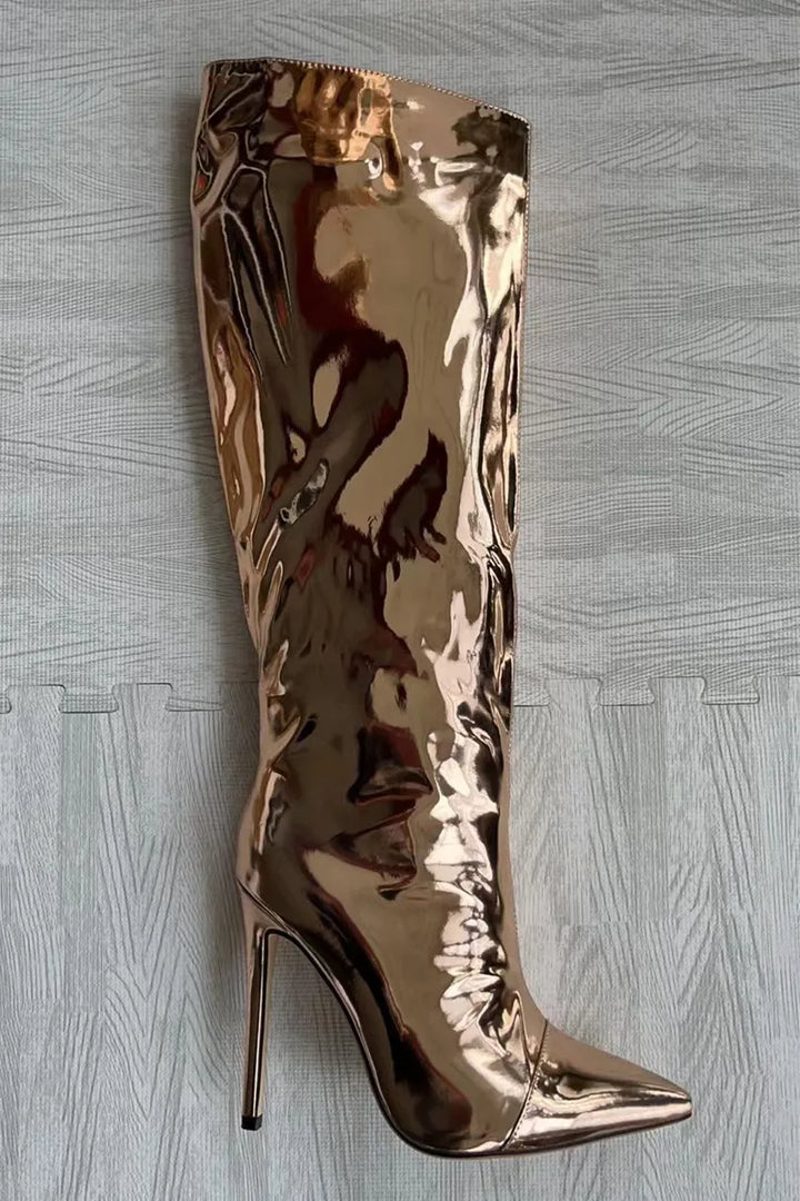 High-heeled pointed-toe boots in shiny leather design - Sloane