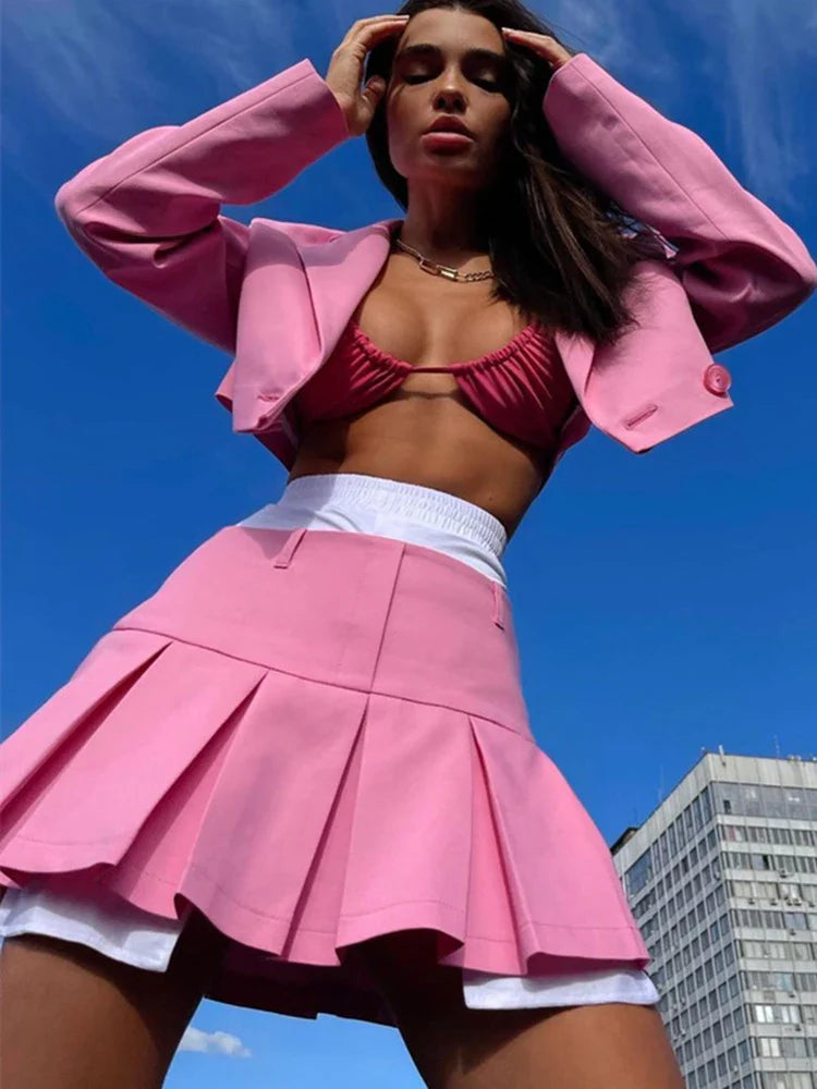 סט שני חלקים מחויט חצאית מיני ובלייזר קצר - טינה