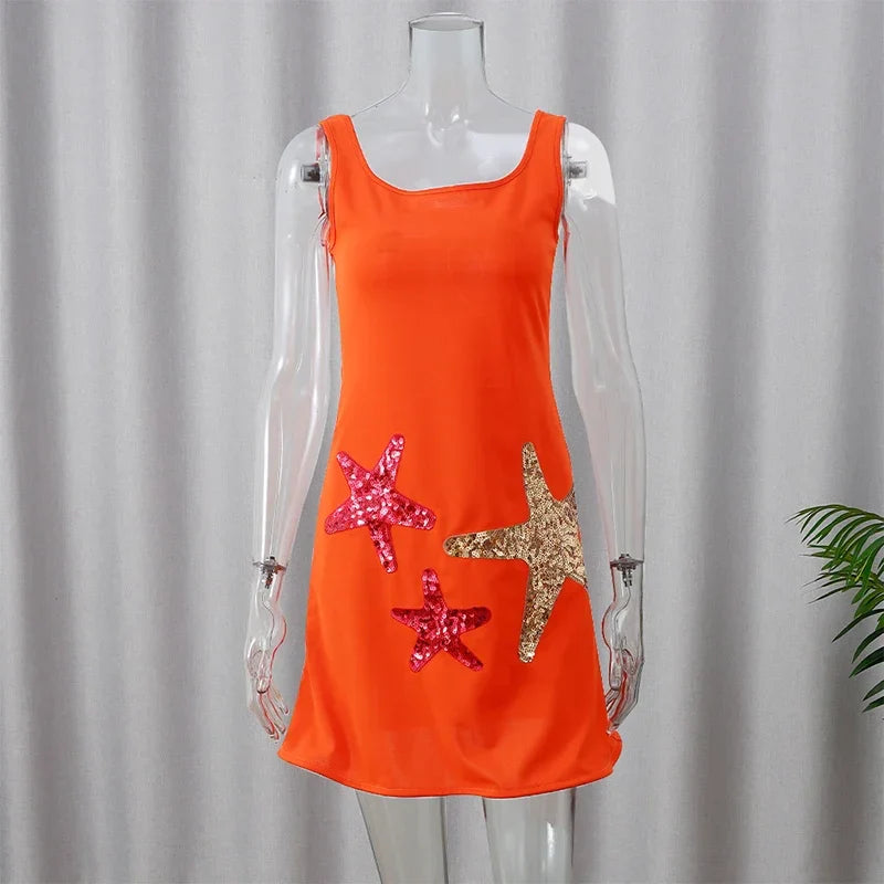 שמלת מיני בעיטור כוכבי ים פייטים - Daisy