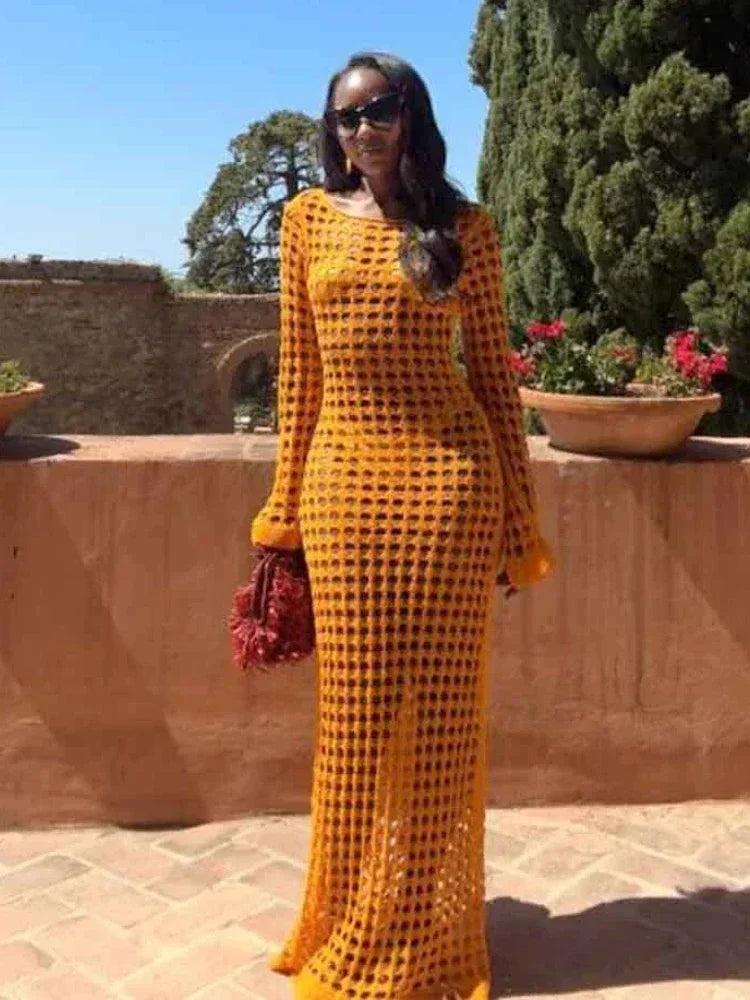 שמלת מקסי חוף רשת  - סול