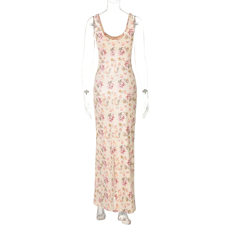 שמלת מקסי פרחונית צמודה גב פתוח - פליסיה