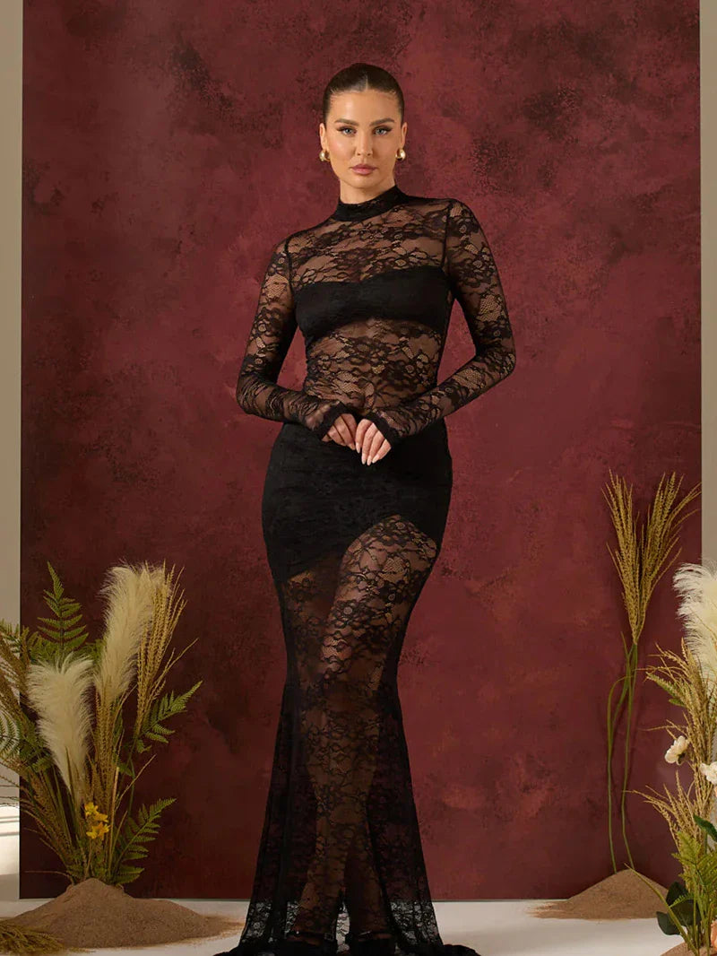 סט שני חלקים תחרה בגד גוף וחצאית מקסי - אנג'ליקה