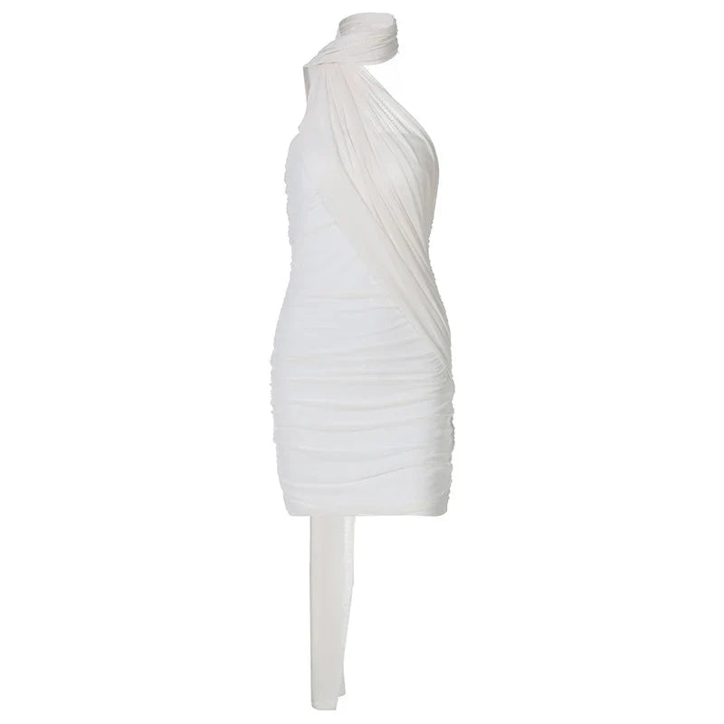 שמלת מיני בעיצוב קיפולים בעיטור צעיף - קאלה