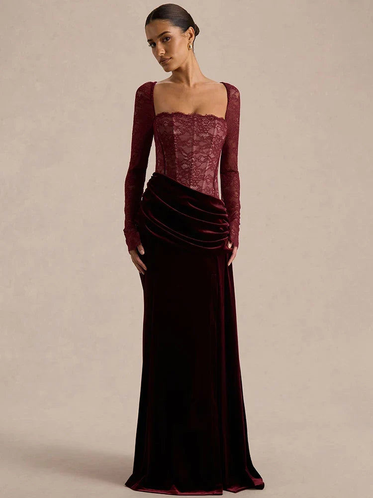 Velvet maxi dress with a lace corset design - CORI