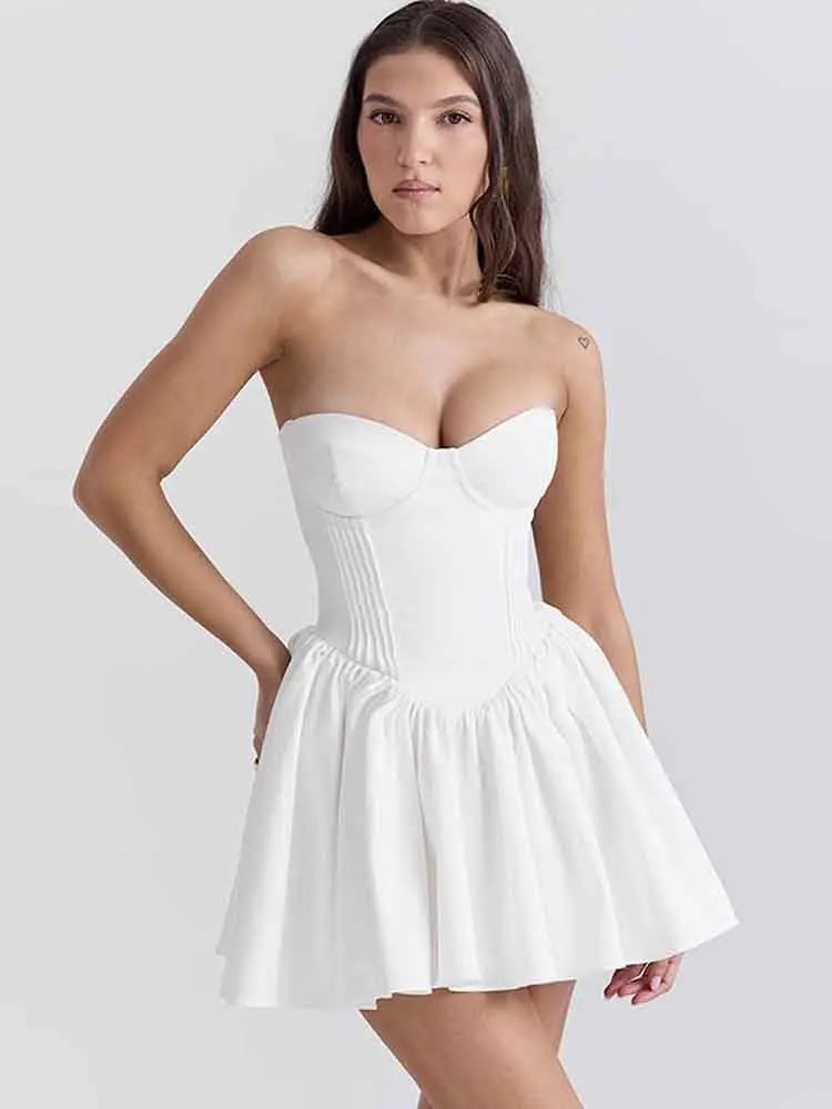 שמלת מיני סטרפלס בגזרת A - Louisa