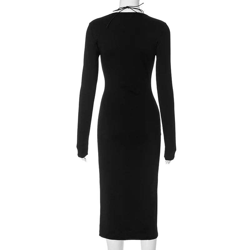 שמלת מידי צמודה מחשוף עמוק קשירות בשילוב שסע - שאקירה