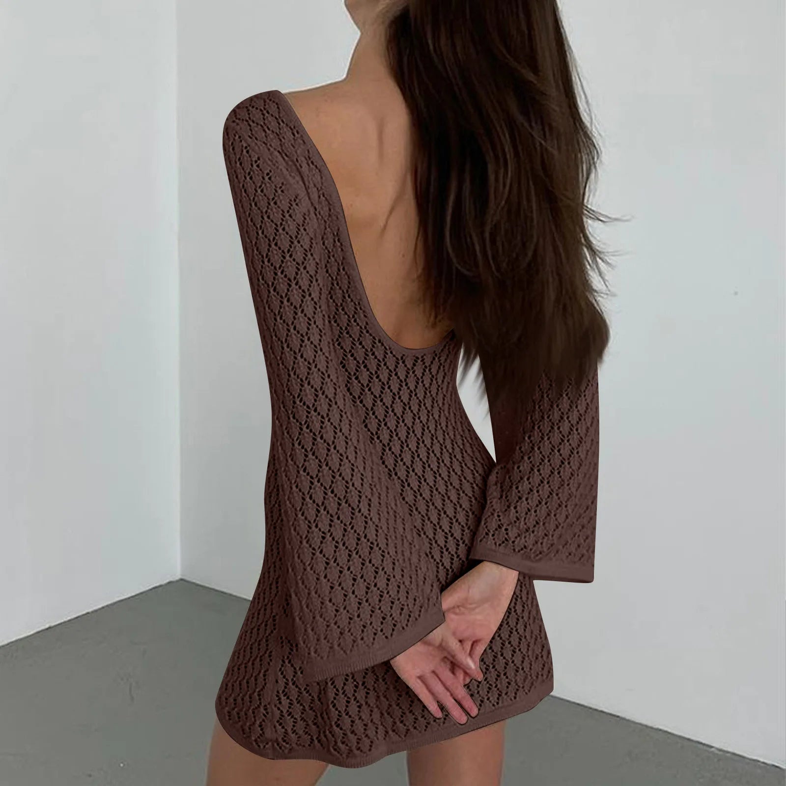 שמלת מיני חוף סרוגה גב פתוח  - Keira