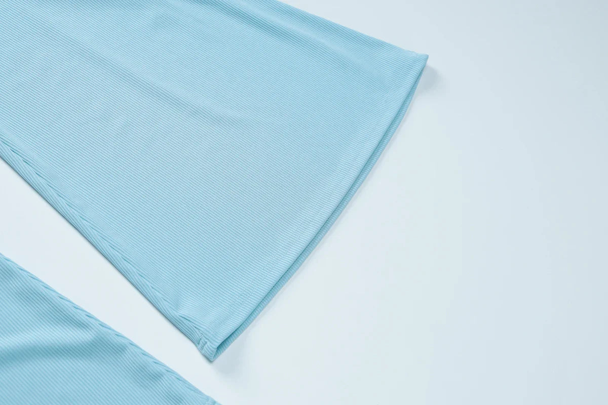 סט שני חלקים סרוג מכנסי פדלפון וחולצת בטן שרוולי פעמון - Zuri