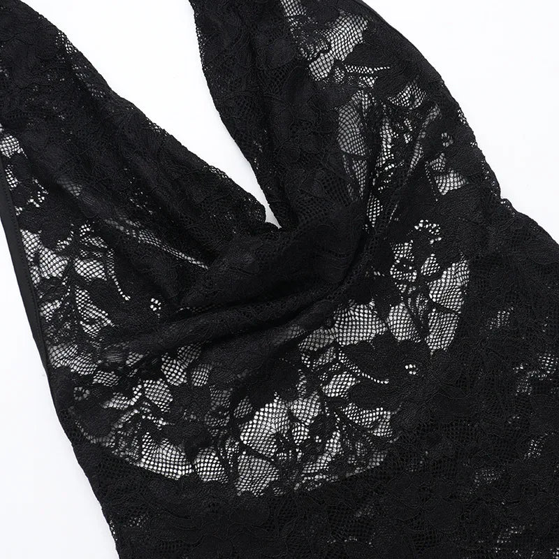 שמלת מקסי תחרה גב פתוח צווארון נופל - וניליה