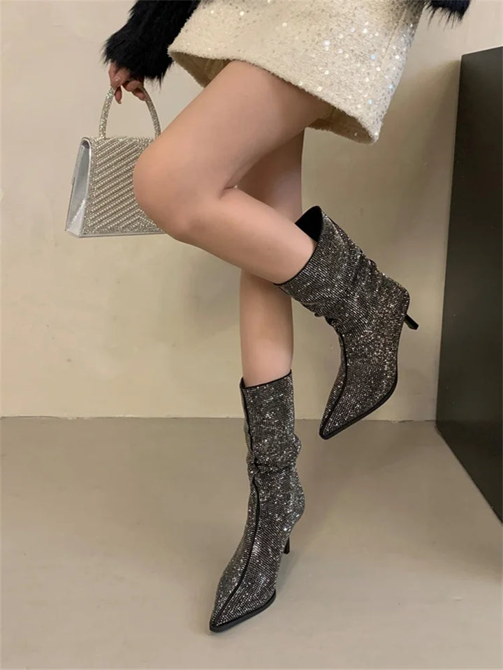 Pointed-heel boots with glittering rhinestones - Blakely
