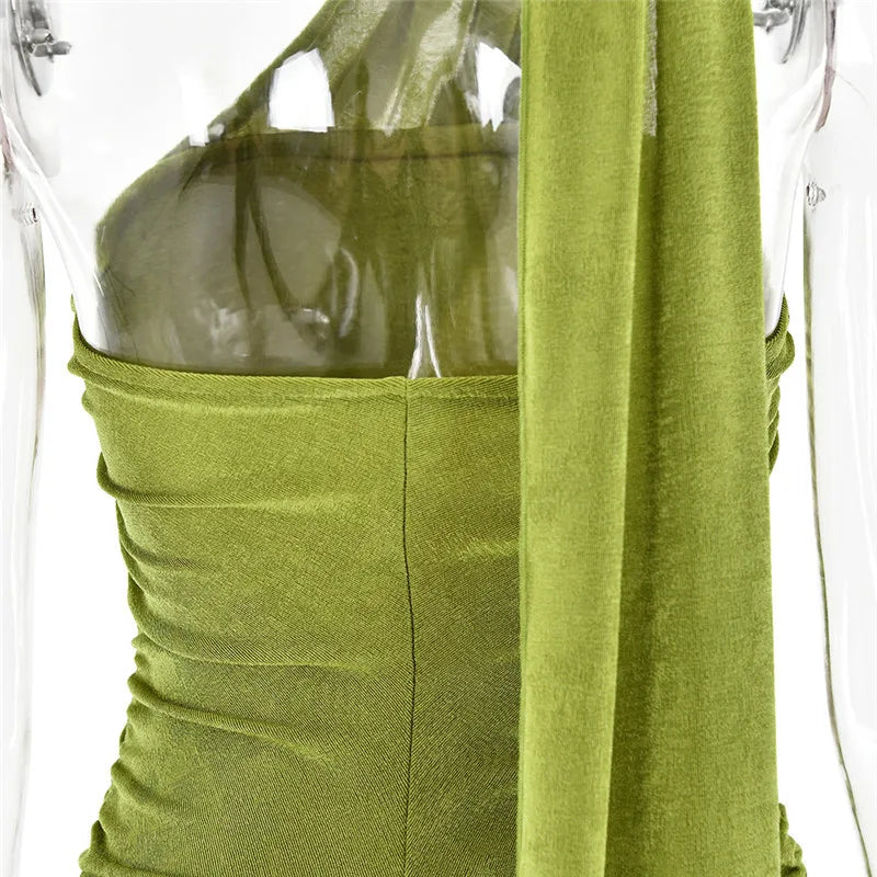 שמלת מקסי קיפולים בד זמש בעיטור צעיף תואם - LUNA