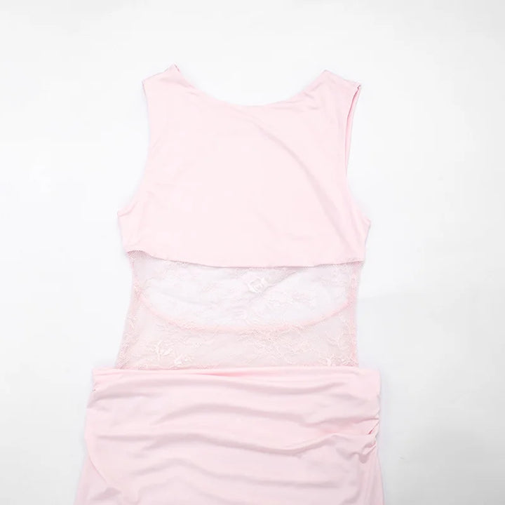 Maxi dress with lace design and open back pleats - Lilin