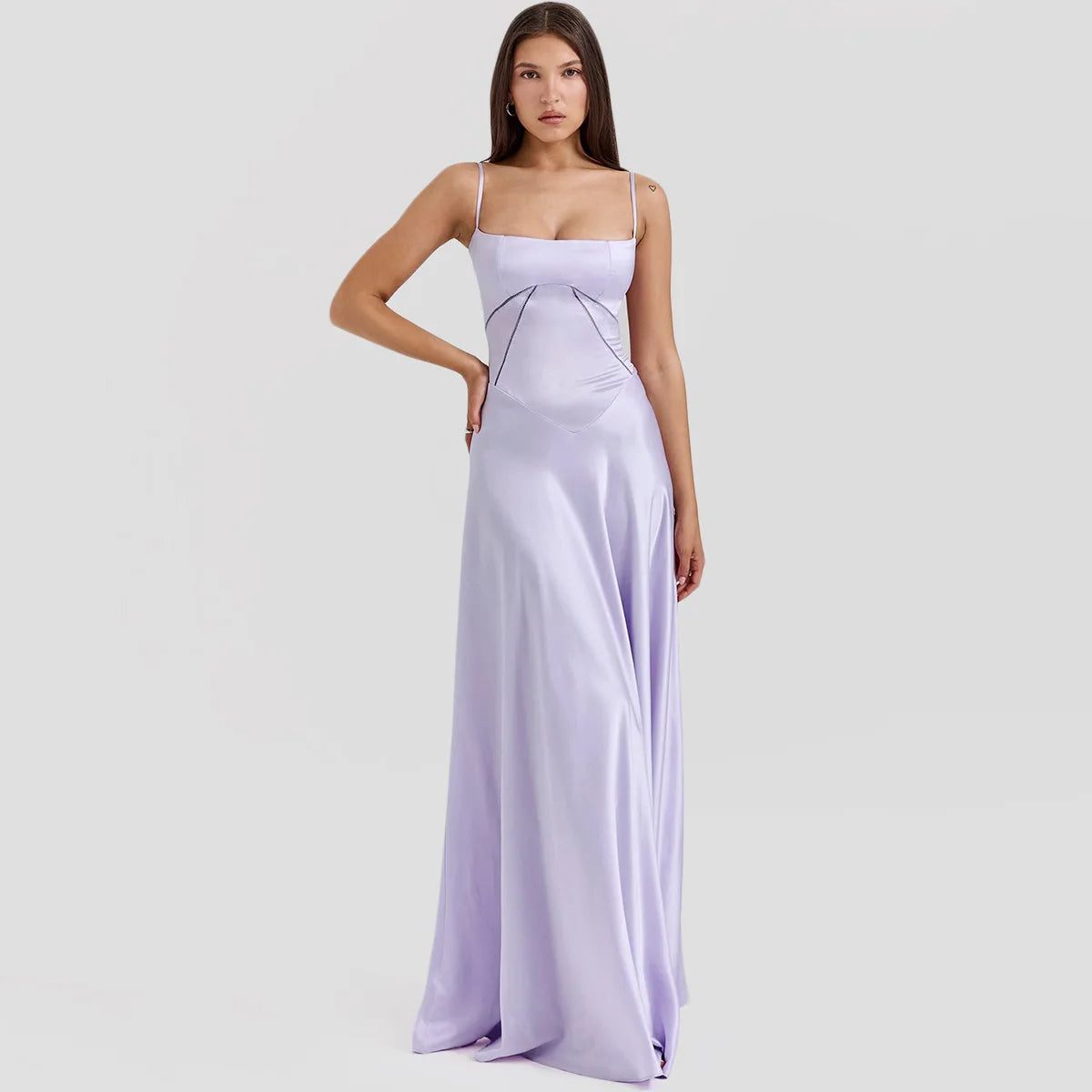 שמלת מקסי סאטן קשירה בגב להצמדה במותן - Lilia