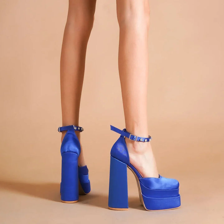 Platform doll shoes in silk satin fabric decorated with diamonds - Melis
