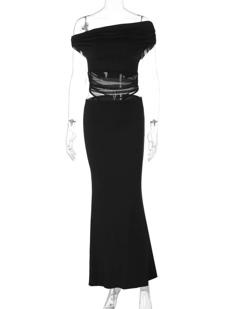 שמלת מקסי בעיצוב רשת ופתחים כתפיים חשופות - הלסיה